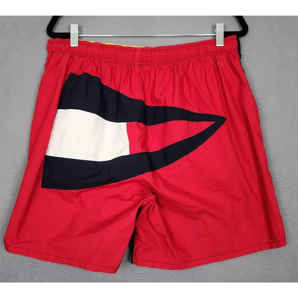 VINTAGE TOMMY HILFIGER Swim Shorts Mens XL Blue Crest Flag Measure 32X7 Beach